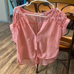 Very cute peach colored sheer womens top